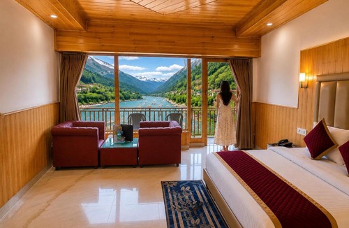 Manali Hotel | Himalayan River Resort, Manali #riverside #big private parking #scenic river & mountain view #open cafe #spacious room #big garden with campfire