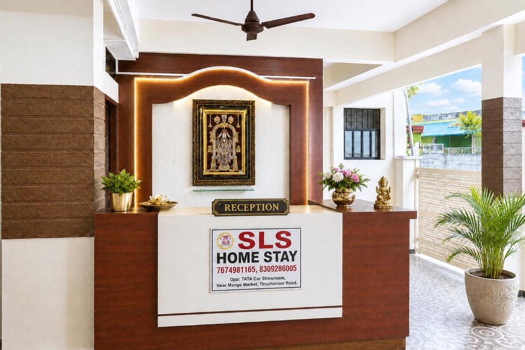 Tirupati Apartment | SLS Homestay - Luxury AC Service Apartments 1BHK, 2BHK, 3BHK - Direct Flyover to Alipiri Tirumala Gate - Walk to PS4 Pure Veg Restaurants, Supermarkets - Near to National Highway & Padmavathi Amma Temple - Modular Kitchen, Living room -Free Superfast Wifi